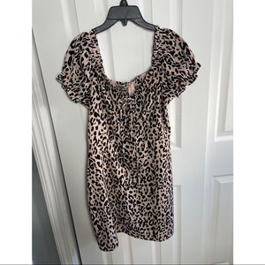 SOLD. AQUA leopard dress. Short puff sleeves size M
